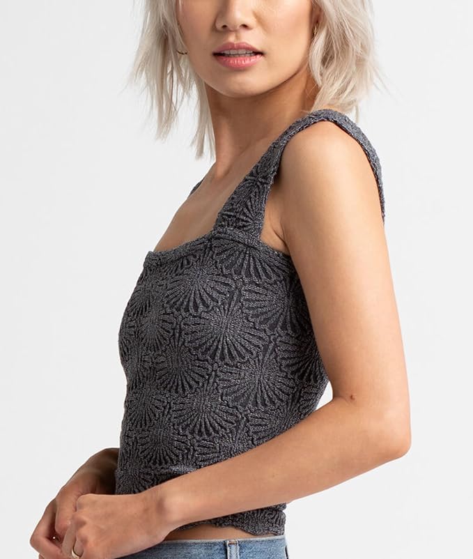 Women's Square Neck Wide Strap Crop Tank Tops Flower Going Out Tops Slim Fit Lettuce Trim Crop Cami Tops