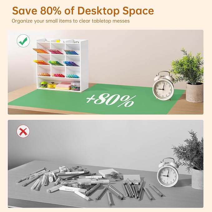 BEYGORM Acrylic Vertical Marker Organizer for 150 Markers, Desk Orgaizer | 13 Compartments Clear Angled Pen & Pencil Holder, Large Stationery & Art Supply Storage for School (10.2 x 9.8 x 4 Inch)