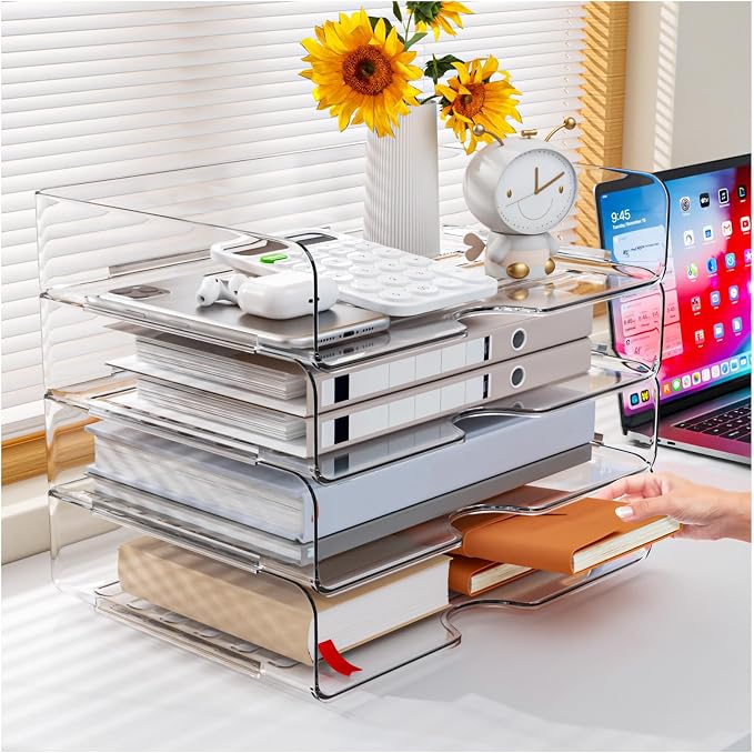 Vivihomety Paper Organizer Letter Tray, 4-Pack Acrylic File Organizer, Clear