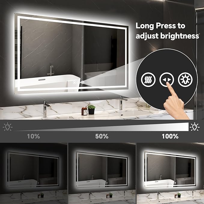 LED Bathroom Mirror 28x60 Inch Anti-Fog Bathroom Mirror with Lights, Wall Mounted Lighted Vanity Mirrors, Dimmable, Backlit + Front Lit, Smart Bathroom Vanity Mirror with 3 Colors Temperature