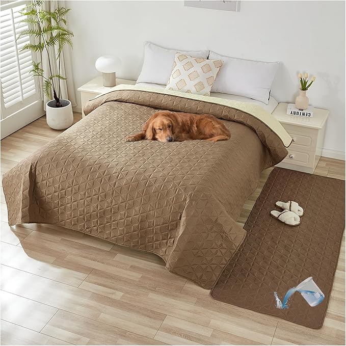 Waterproof Dog Bed Cover Pet Blanket, Soft Pet Couch Covers for Sofa Washable, Bed Couch Sofa Furniture Protector for Puppy Cat Kids (Khaki,210 * 210 CM)