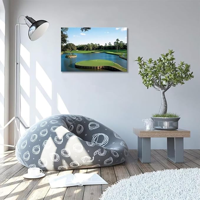 chenchenArt USA Golf Course Wall Art TPC Sawgrass Golf Course Pictures Canvas Prints Golf Wall Decor for Living Room Bedroom Bathroom Home Decorations Framed Ready to Hang(24''H x 36''W)