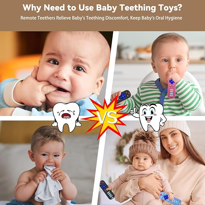 3 Pack Remote Control Shape Silicone Teethers for Babies Chew Toys, Teething Toys for Infant Toddlers,Baby Remote Control Toy, teethers for Babies 6-12 Months (Black&Blue&Pink)