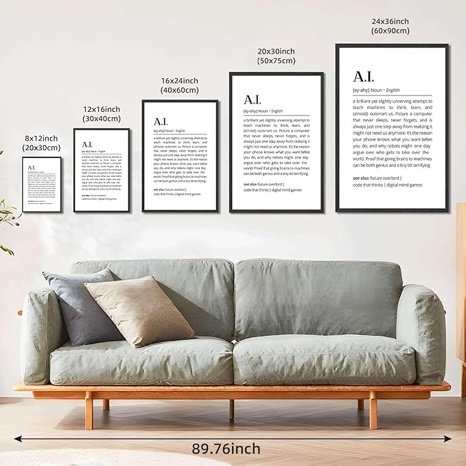 Framed AI definition poster Canvas Print Art Modern Minimalist Aesthetic Wall Art Pictures Wall Decor Stunning for Office Apartment Home Decor (Black Framed,8" Lx12 W)