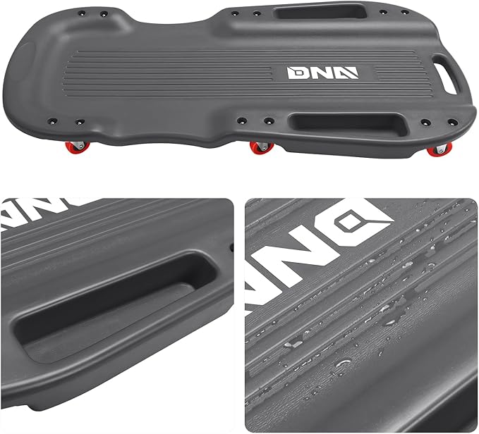 DNA Motoring 38 Inches Low Profile Plastic Rolling Garage Shop Floor Creeper with Side Pockets & 6pcs Casters, Black, TOOLS-00392
