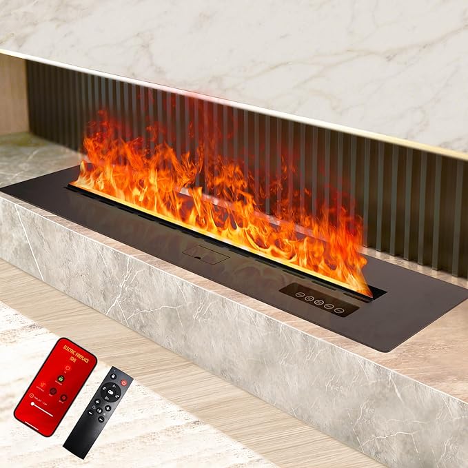 3D Water Vapor Fireplace Smart APP Electric Flame Decoration Steam Fireplace Humidifier for Office, Home, Hotel,Restaurant(Color,47.2")