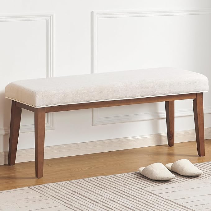 Upholstered Bench for Bedroom End of Bed,42.5-inch Entryway Bench for Living Room,Dining Bench with Padded Seat and Solid Wood Leg for Kitchen Bedroom,Indoor and Hallway (Bench, Beige)