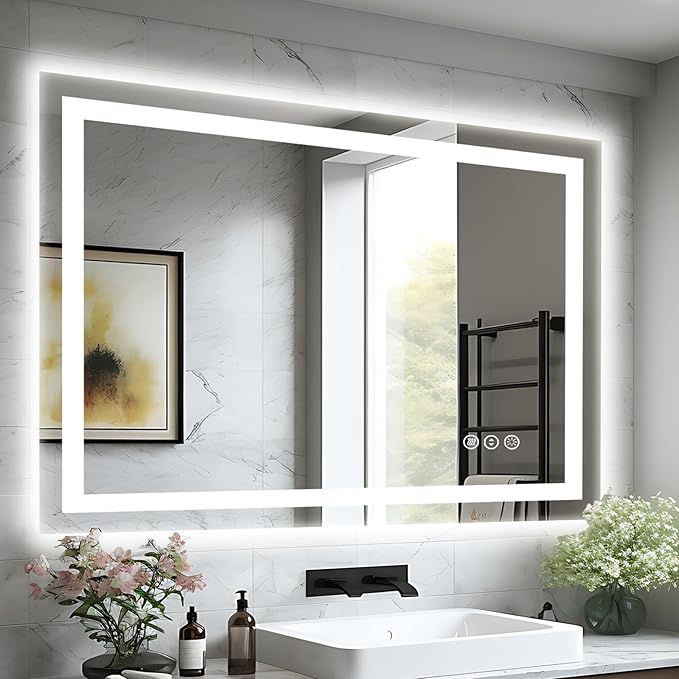 44"x36" LED Light Mirror for Bathroom (Front and Backlit), Anti-Fog Bathroom Vanity Mirror, Stepless Dimmable Lighted Mirror, Tempered Glass, Memory (Horizontal/Vertical)