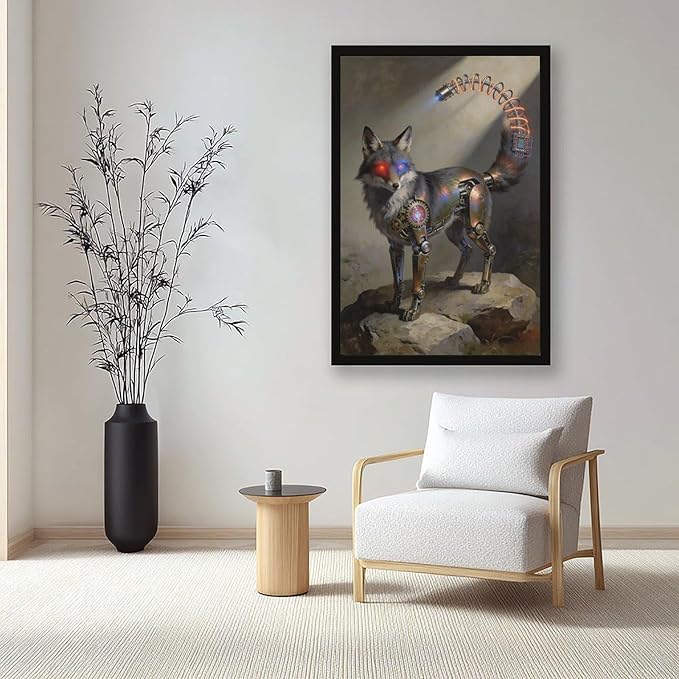 Framed Steampunk Fantasy Wall Art for Modern Living Room TV Wall Futuristic Industrial Style Decor Statement Artwork 16x24in