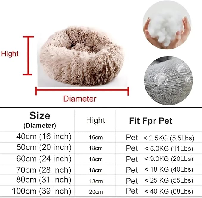 Calming Dog Bed for Small Dogs, Calming Donut Cuddler Pet Bed Anti Anxiety Round Dog Bed Fluffy Plush Faux Fur Cat Bed,Colorful Pink,19.7IN