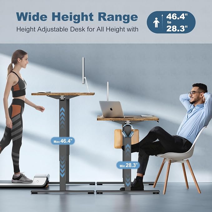DUMOS 40 Inch Electric Standing Desk, Memory Adjustable Home Office Desk | Sit Stand Up Desk for Work Home Office,Adjustable Desk, Rising Computer Table with Splice Board,Cable Management,Hook,Brown