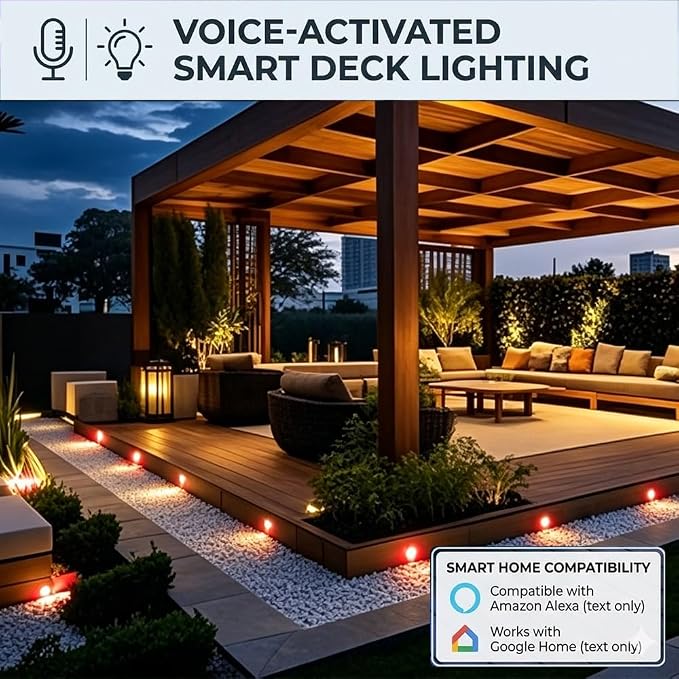 LED Deck Light Kit, 30pcs Φ1.77 WiFi Wireless Smart Phone Control Low Voltage Recessed RGBW Deck Lights with Remote, Voice Control, IP67 Waterproof Outdoor Path Stair Landscape Lighting, Black