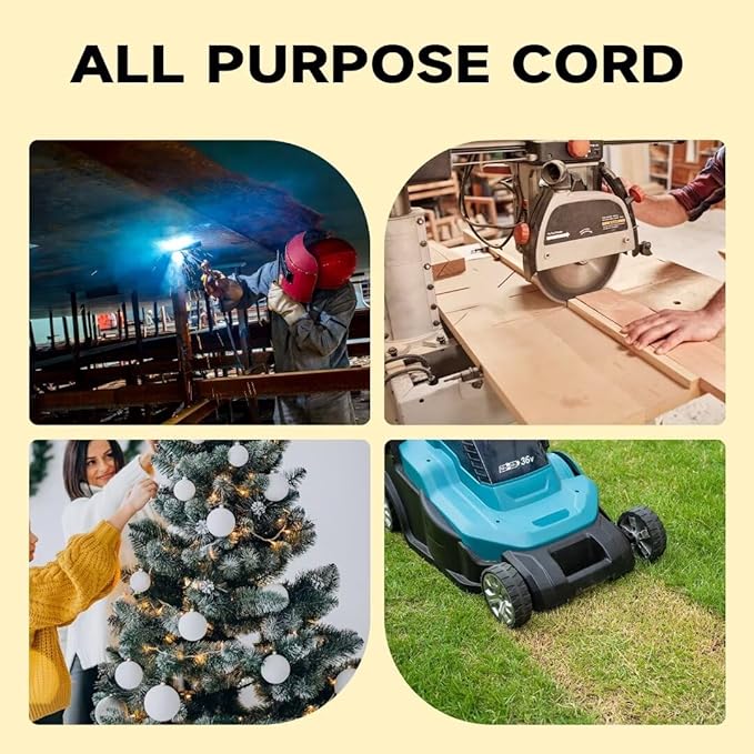 Outdoor Extension Cord with Lighted End, 12 Gauge Heavy Duty Extension Cord 15 FT, 3 Prong Grounded 15 Amp Extension Cord, 12/3 SJTW Waterproof Power Cord for Appliance, UL Listed, Yellow