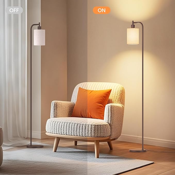 Floor Lamp with Linen Shade, Dimmable Tall Standing Lamp with Remote Control & 3 Color Temperatures, Modern Floor Lamps for Living Room Bedroom Office Corner, 9W LED Bulb Included
