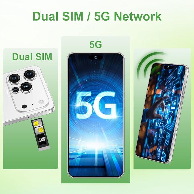 17 PMAX Unlocked Cell Phone,16GB+512GB Smartphone,6.99" HD Screen Android 15 5G Phones,Battery 7000mAh Android The Phone,Fingerprint Button Unlock/GPS/Face ID/Dual SIM/5G (White)