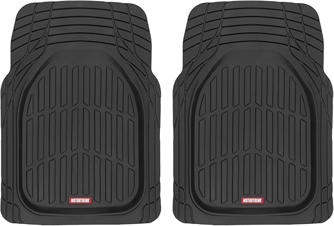 Motor Trend -2 Piece Front Car Floor Mats- Black FlexTough Contour Liners-Deep Dish Heavy Duty Rubber Floor Mats for Car SUV Truck & Van-All Weather Protection, Universal Trim to Fit