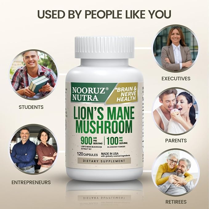 Organic Lion’s Mane Capsule: 10:1 Concentration Equals 10,000mg Mushroom, Enhanced with Blueberry for Vitality, Mental Clarity, and Concentration – 120 Plant-Based Capsules (No Tablets/Powder)