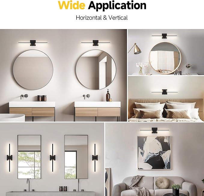Vanity Lights 24 inch, 4-Level Brightness Built-in Dimmer, 14W Dimmable 5CCT Bathroom Light Fixtures Over Mirror, Black Vanity Lights for Bathroom Mirror Cabinets Bedroom-FCC & ETL Certified