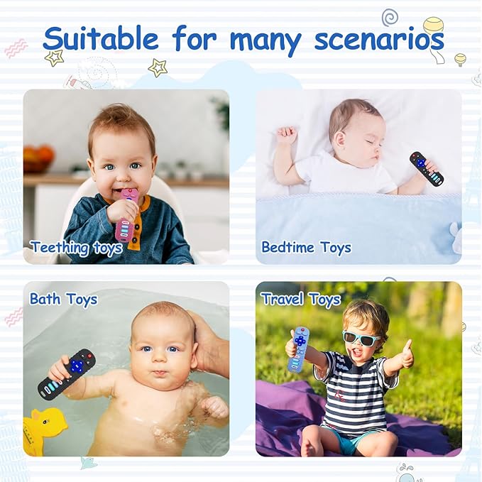3 Pack Remote Control Shape Silicone Teethers for Babies Chew Toys, Teething Toys for Infant Toddlers,Baby Remote Control Toy, teethers for Babies 6-12 Months (Black&Blue&Pink)