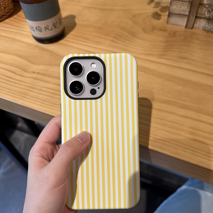 for iPhone 15 Pro Max Case Striped Cute Aesthetics Phone Case Trendy Protective Shockproof Cover for iPhone 15 Pro Max Yellow White