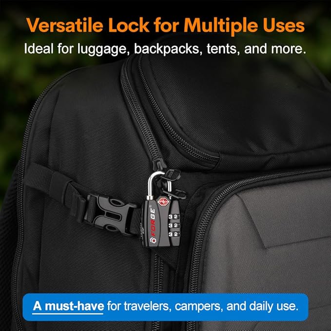 Forge Luggage Locks TSA Approved 6 Pack Black, Small Combination Lock with Zinc Alloy Body, Open Alert, Easy Read Dials, for Travel Suitcase, Bag, Backpack, Lockers.