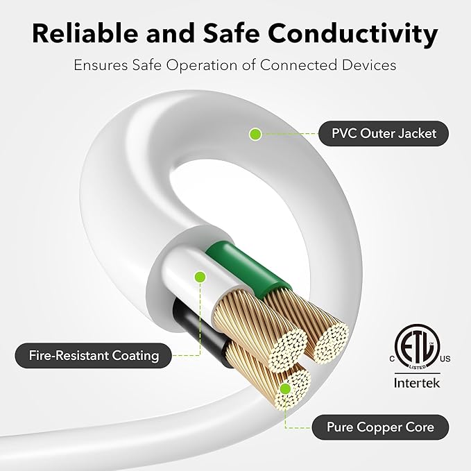 BN-LINK 35ft Outdoor Extension Cord, 3-Prong, 16 Gauge General Purpose Power Cord, Grounded Plug, White, for Landscaping & Holiday Decorations, Home & Office, 13A, ETL