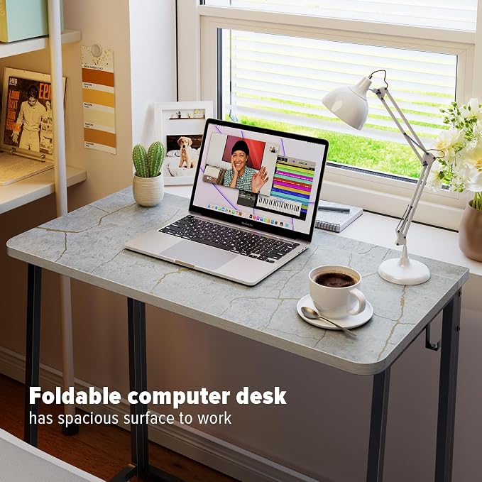 WOHOMO Folding Desk, 31.5" Foldable Computer Table for Small Spaces, Grey | Easy Assembly and Fold, Sturdy Home office desks for Study Bedroom Dorm Space Saving Writing Work Apartment