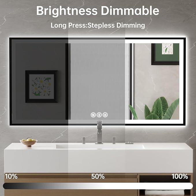60x30 LED Bathroom Mirror with Lights, Black Aluminum Framed, Backlit + Front Lit, Lighted Bathroom Vanity Mirror for Wall, Anti-Fog, Memory Function, Dimmable, Shatterproof ETL Listed