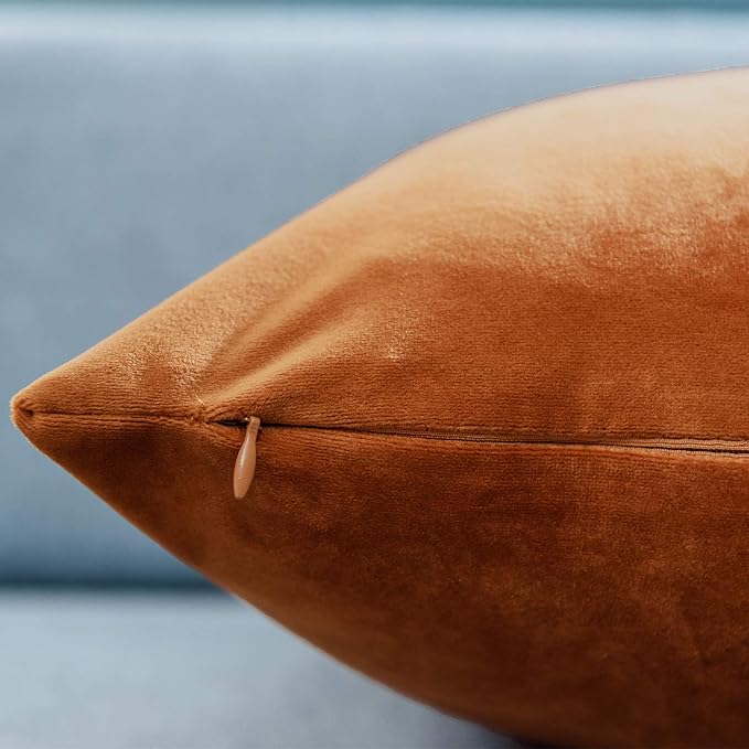 JUSPURBET 16x16 Decorative Velvet Throw Pillow Covers Cases Set of 2,Rust | Modern Soft Cushion Covers with Hidden Zipper for Couch Sofa Bed Living Room Bedroom Home Decor