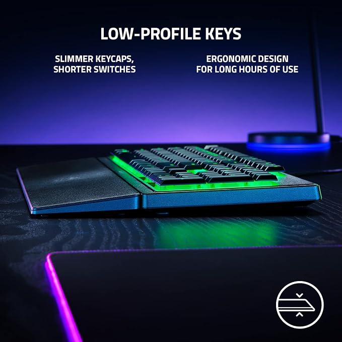 Razer Ornata V3 X Gaming Keyboard: Low-Profile Keys - Silent Membrane Switches - Spill Resistant - Chroma RGB Lighting - Ergonomic Wrist Rest - Classic Black (Renewed)