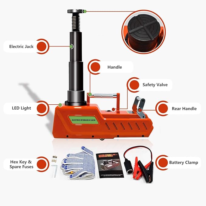 E-HEELP 15 Ton Electric Hydraulic Floor Jack, 12V DC Heavy Duty Truck Jack with LED Light for RV, SUV, Van, Sedan, Trucks (7.8-20.4 Inch Lift)