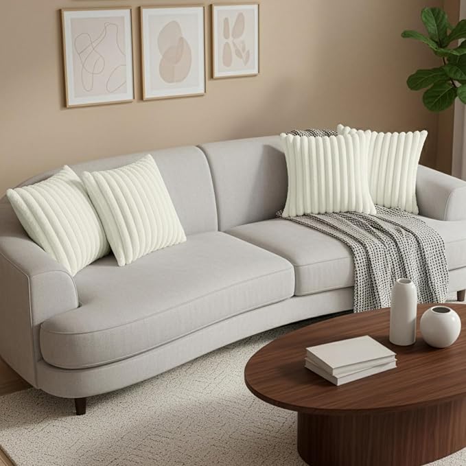 Cream White Throw Pillow Covers 12 x 12 set of 4, Cute Boho Throw Pillow Cover for Couch/Bed, Decorative Pillows Covers for Sofa/Bed, Accent Pillow Covers for Living Room, Rustic/Home/Room Decor