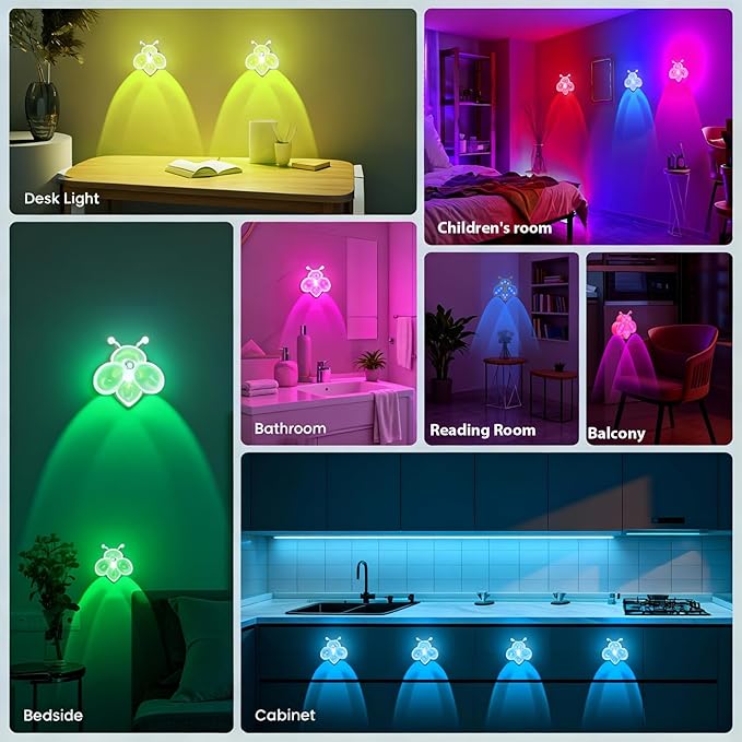 Motion Sensor Stair Lights Indoor - Rechargeable Dimmable RGBW & Warm White Night Light, Magnetic Mount Motion Activated Battery Lamp for Step Hallway Bathroom Cabinet Closet(White, 4 Pack)