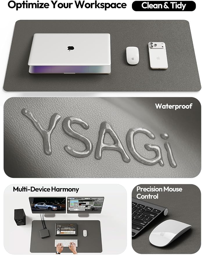 YSAGi Desk Protector&Blotter, Non-Slip Waterproof Leather Mouse Pad | Shields Scratches, Stains, Spills, Heat & Scuffs; Suede Non-Slip; Easy-Clean; Comfy Writing/Typing, 31.5" x 15.8",Dark Grey