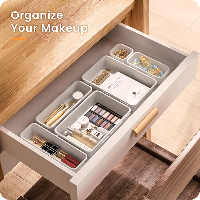【Military Grade】A-LuGei Drawer Organizer,【】Makeup organizer,【Holds 177 Items】Bathroom Organizers and Storage,Organization and Storage,Desk Drawer Organizer for Vanity【White】
