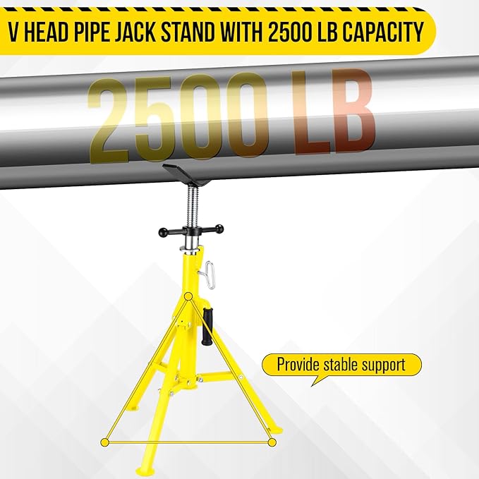 2PCS Pipe Jack Stand, Heavy Duty Pipe Stand, 2500LB Jack Stands Carbon Steel with Portable Folding Legs 28-52 Inch Height Adjustable 1/8"-12" Capacity
