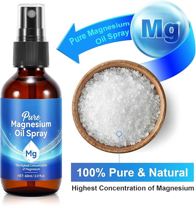 Magnesium Oil Spray, 100% Natural Magnesium Spray for Feet (17.5mg Magnesium in Each Spray) 2 Oz, Made with Concentrated Pure Magnesium Chloride Oil - Topical Magnesium Spray, Easy to Use