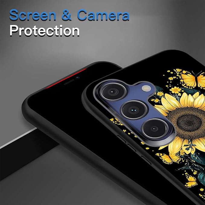 Designed for Galaxy S25 Plus Phone Case,Slim Silicone Shockproof Protective Case for Galaxy S25 Plus 6.7 inch,Sunflower Butterflies