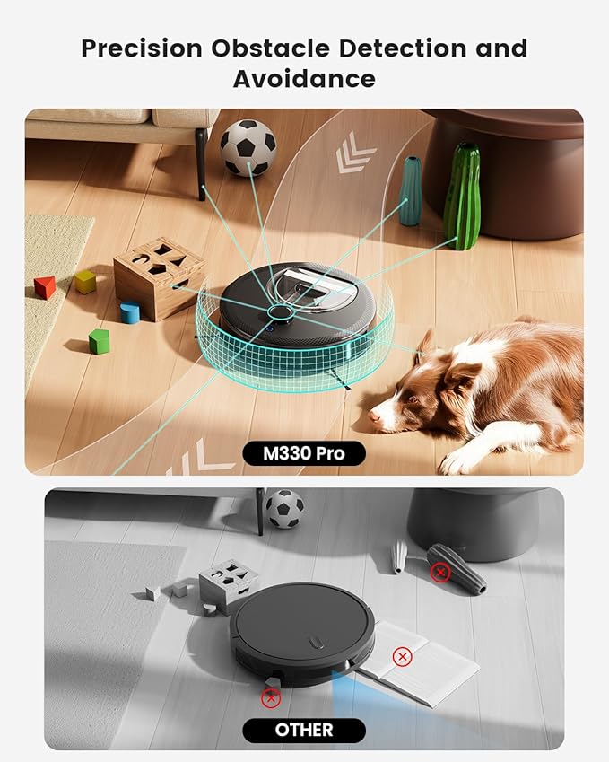 Lefant Robot Vacuum and Mop, 450ml Visible Dustbin, Upgraded 190° PSD Obstacle Avoidance, Customized Cleaning, Multi-Floor Mapping, 150 Mins Runtime, 2.4G/5G WiFi, Pet Hair & Carpets, M330 Pro