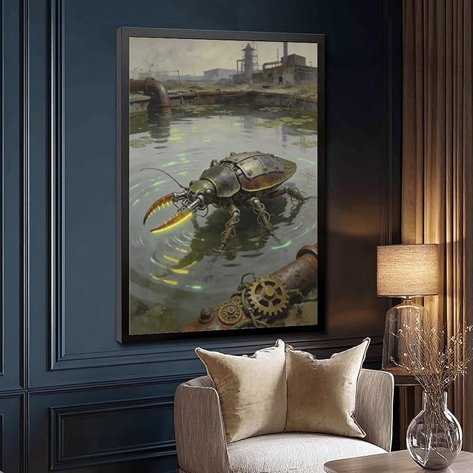 Framed Industrial Fantasy Wall Art for Living Room TV Wall Post Apocalyptic Style Home Decor 08x12in