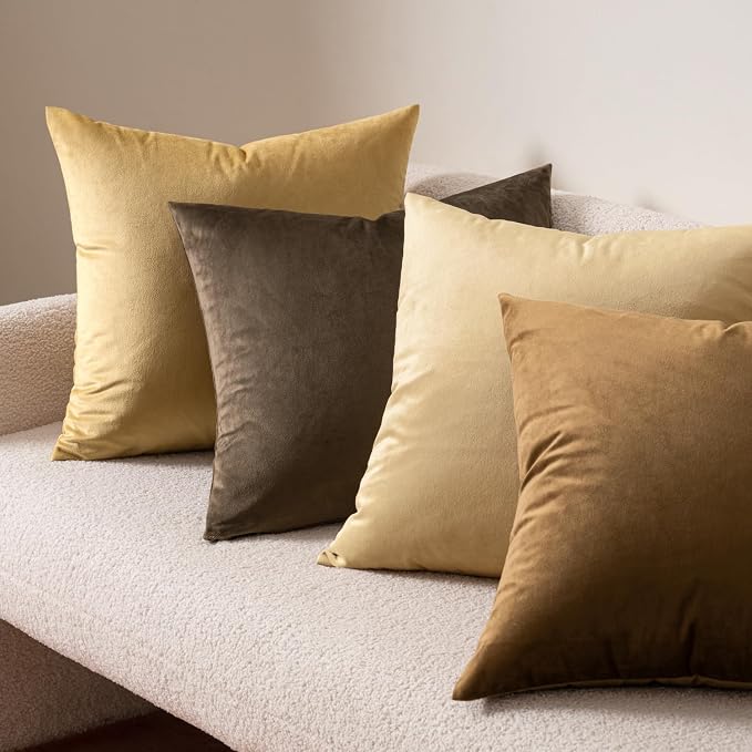 MIULEE Velvet Throw Pillow Covers 18x18 Inch Pack of 2 Beige | Soft Solid Decorative Pillow Covers, Modern Luxury Home Decor, for Couch Chair Sofa Bedroom Livingroom