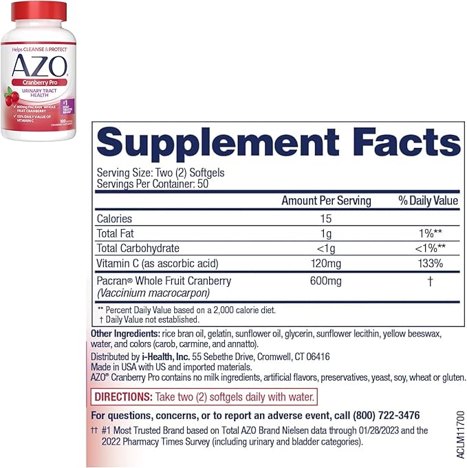 AZO Cranberry Pro Urinary Tract Health Supplement 600mg PACRAN, 1 Serving = More Than 1 Glass of Cranberry Juice 100 CT + Complete Feminine Balance Daily Probiotics for Women 30 Count