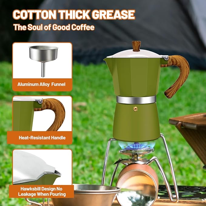 6 Cup Aluminum Espresso Stovetop Moka Pot Express Coffee Maker Percolator Italian Classic Mocha Coffee Machine for Italian and Cuban Cafe Brewing for Home & Camping 300ml 10oz