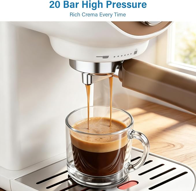 XIXUBX Espresso Machine, Compact Espresso Maker with Milk Frother | 20-Bar Pump, PID Control, Low Vibration Coffee Maker, for Small Kitchen, Home, Brews Latte, Cappuccino