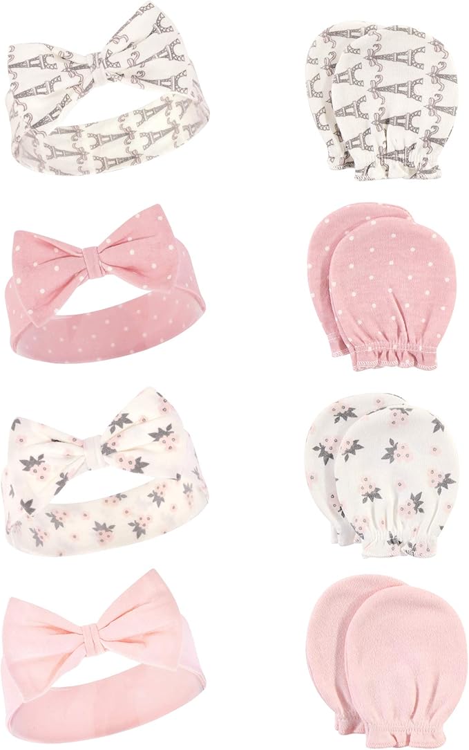 Hudson Baby baby-girls Cotton Headband and Scratch Mitten Set