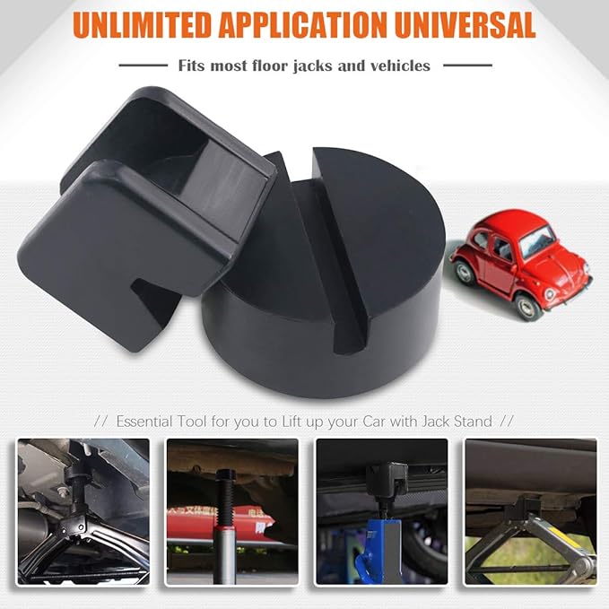 4 Packs Floor Jack Pad Adapter for Jack Stands 2-3 Ton Universal Heavy Duty Rubber Jack Disk Pads Slotted Frame Rail Pinch Welds Protector for Lifting Car