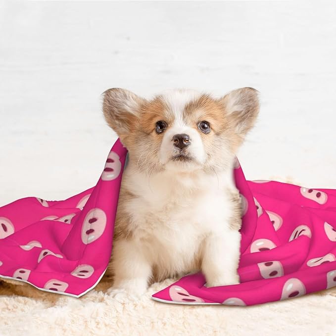Pet Blanket for Couches and Beds, Cute Pig Nose Printed Pink, Reversible Double Sided Plush Design with Soft Bumpy Texture and Smooth Surface, Furniture Protector