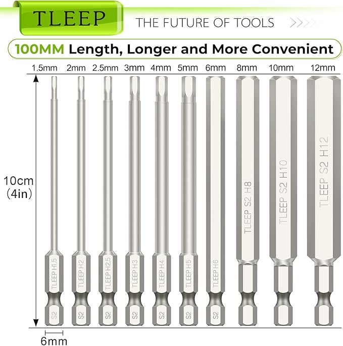 20 x 1/4 Inch Hex Head Allen Wrench Drill Bits 100MM Long, SAE 5/16” to 5/64” & Metric 12mm to 1.5mm, S2 Steel Magnetic Tips Screwdriver Socket Bit Set for Ikea Type Furniture, Silver