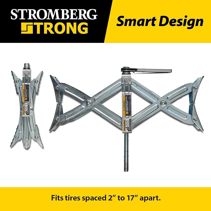 Stromberg Carlson JBP-T217.1 Tandem Axle T-Chock - Heavy Duty RV Wheel Chocks & Tire Stabilizers - Camper Wheel Chock Scissor Stabilizers for RVs, Trailers, and Campers - Fits Tires 2"-17" Apart