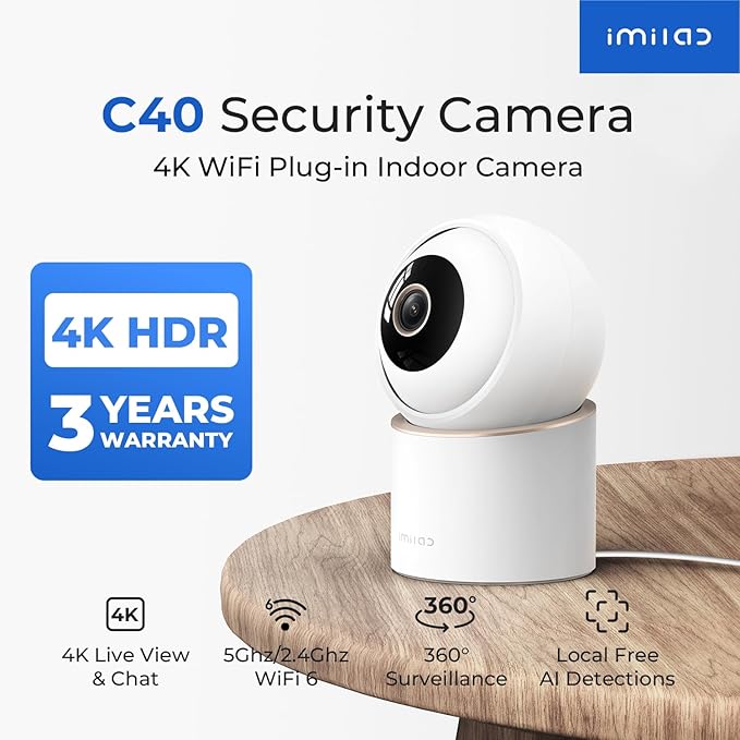 IMILAB 4K 8MP Security Camera Indoor, 360�� View Pet/Dog/Baby Camera with Xiaomi Home App, 2.4G/5G WiFi Plug-in Room Cam, Color Night Vision, Pet&Human Track, Two-Way Audio, No Subscription(C40)
